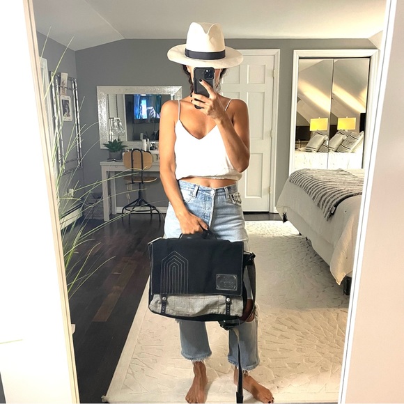 Roberto Cavalli Just Cavalli large laptop briefcase messenger bag black plaid - Picture 2 of 16